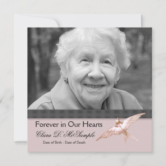 Pink Black Dove Womans Photo Funeral Announcements (Front)