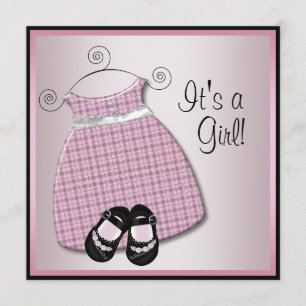 Pink Black Dress Shoes Pink Black Baby Girl Shower Invitation