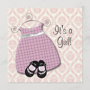 Pink Black Dress Shoes Pink Black Damask Baby Girl Invitation