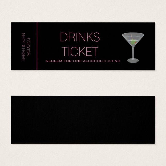 Pink Black Drink Ticket Wedding Reception Card (Front & Back)