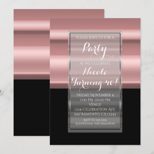 Pink & Black Elegant Birthday Party Invitations (Front/Back)