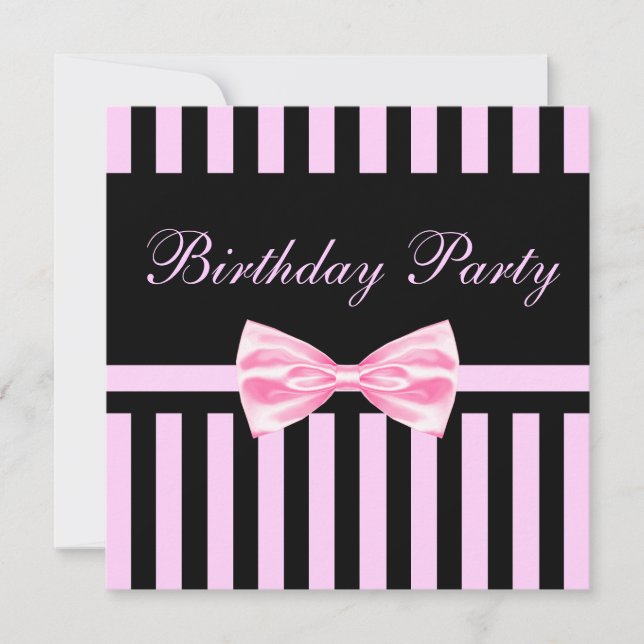 Pink & Black Elegant Bow Birthday Invitation (Front)