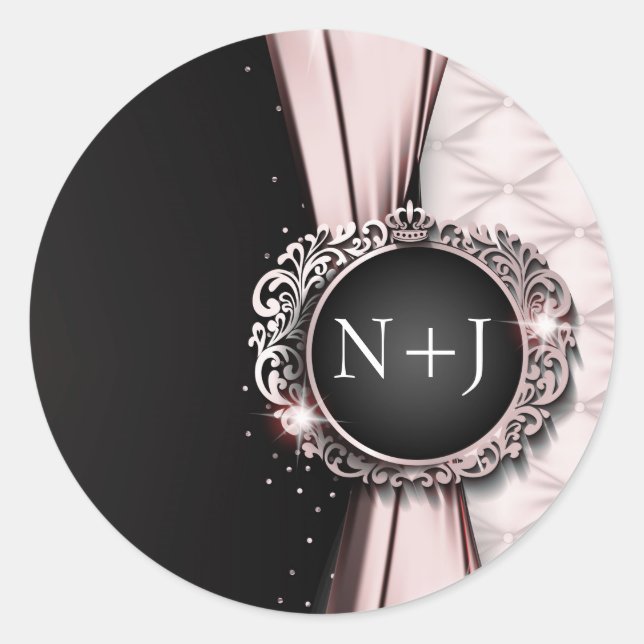 Pink & Black Elegant Luxury Wedding  Classic Round Sticker (Front)