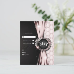 Pink & Black Elegant Luxury Wedding RSVP Invitation