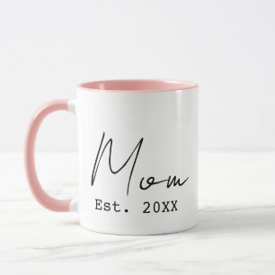 Pink Black Elegant Script New Mum Established Year Mug