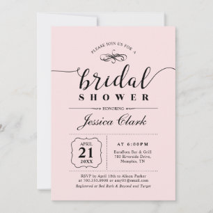 Pink & Black Elegant Wedding Bridal Shower Invitation