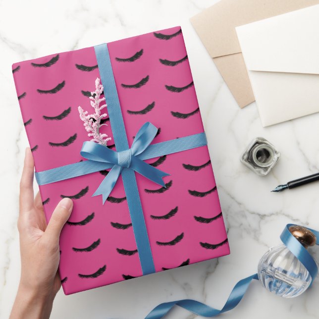 Pink Black Eyelashes Glam Birthday Wrapping Paper (Gifting)