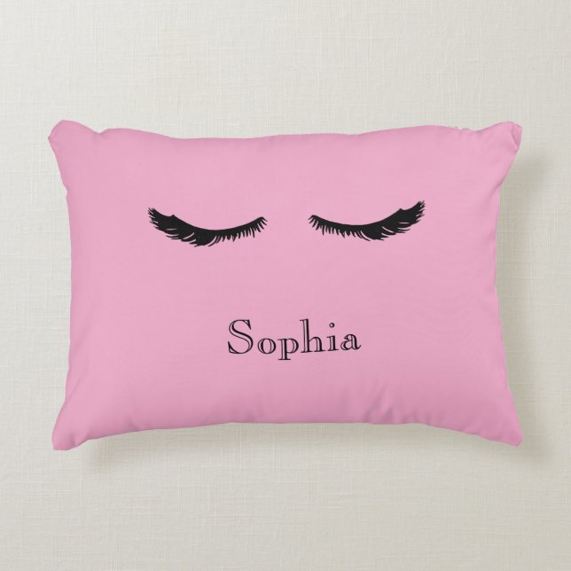 Pink Black Eyelashes Glam Decorative Cushion (Front)