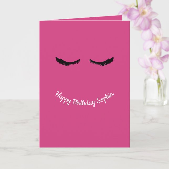 Pink Black Eyelashes Glam Personalised Birthday Card (Orchid)