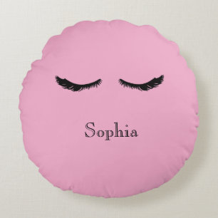 Pink Black Eyelashes Glam Round Cushion