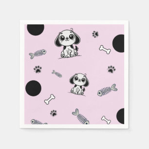 Pink & Black Fish Bones Puppy Dog Birthday Party  Napkin