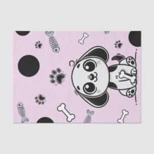 Pink & Black Fish Bones Puppy Dog Birthday Party Tissue Paper