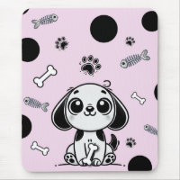 Pink & Black Fish Bones Puppy Dog Cute Office