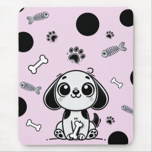 Pink & Black Fish Bones Puppy Dog Cute Office Mouse Pad