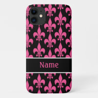 Pink Black Fleur de Lis iPhone 4/4S Case