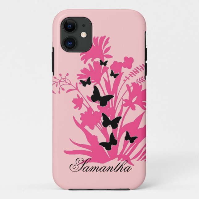 Pink black floral butterfly customisable case (Back)
