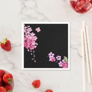 Pink & Black Floral Cherry Blossom   Napkin