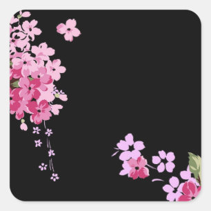 Pink & Black Floral Cherry Blossom  Square Sticker
