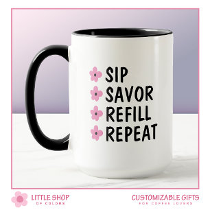 Pink Black Floral Coffee Lovers Customisable Mug