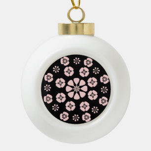 Pink/Black Floral Design Ceramic Ball Christmas Ornament
