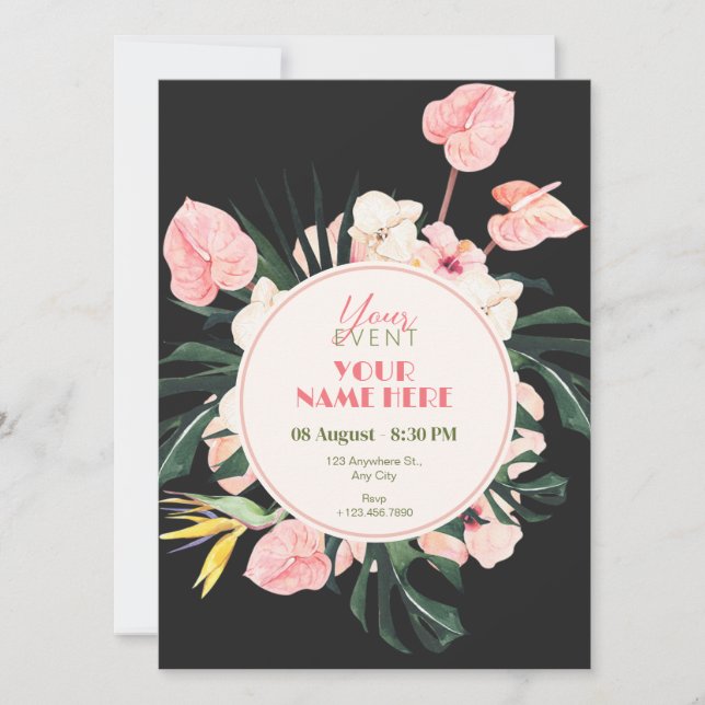 Pink black floral Invitation (Front)