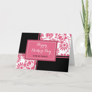 Pink Black Floral Niece Happy Mother's Day Card