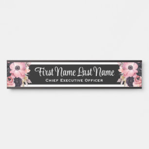 Pink Black Floral Office Door Signs Name Plate