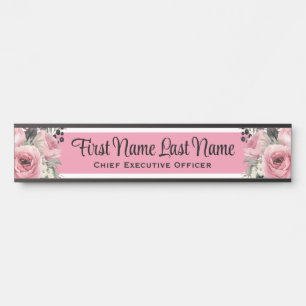 Pink Black Floral Office Door Signs Name Plate