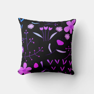 Pink & Black Floral Print Throw Pillow