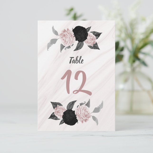pink & black floral table number (Standing Front)