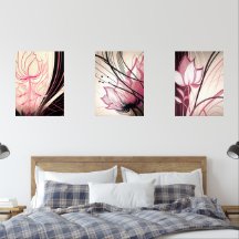 Pink & Black Floral Wall Art – Set of 3 Prints