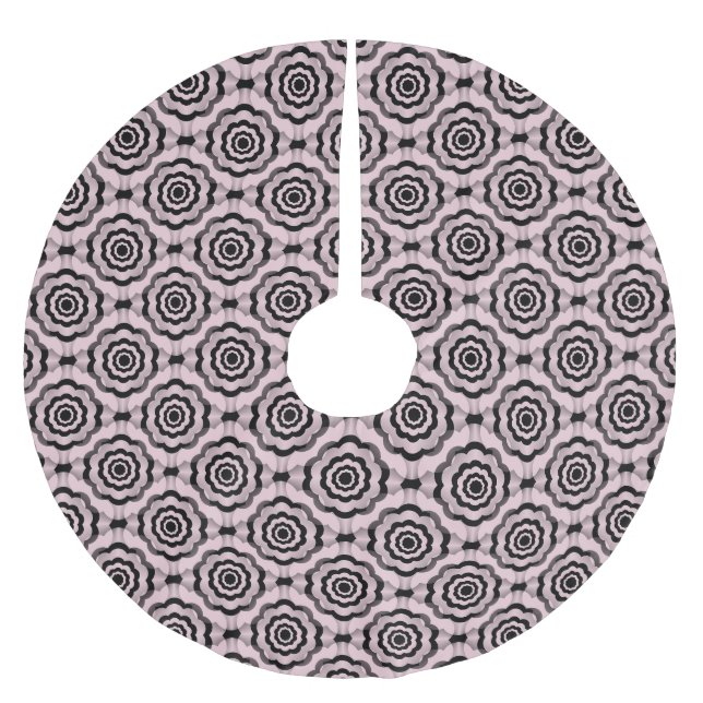 Pink Black Flower Seamless Pattern Brushed Polyester Tree Skirt (Front)