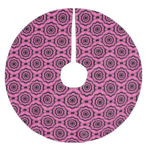 Pink Black Flower Seamless Pattern Brushed Polyester Tree Skirt