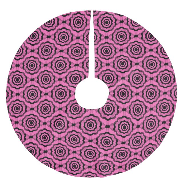 Pink Black Flower Seamless Pattern Brushed Polyester Tree Skirt (Front)