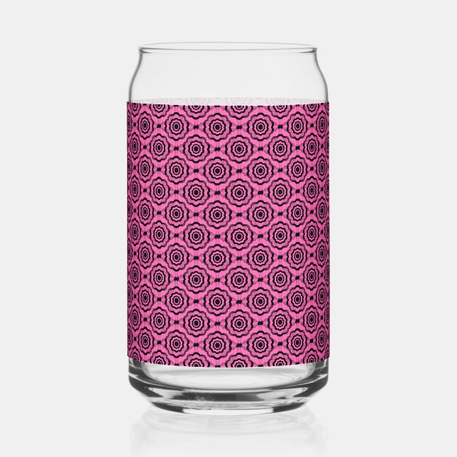 Pink Black Flower Seamless Pattern Can Glass (Front)