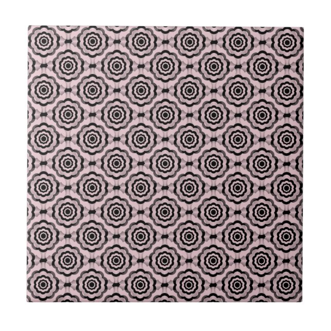 Pink Black Flower Seamless Pattern Ceramic Tile (Front)