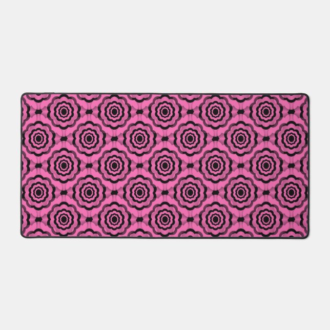 Pink Black Flower Seamless Pattern Desk Mat (Front)