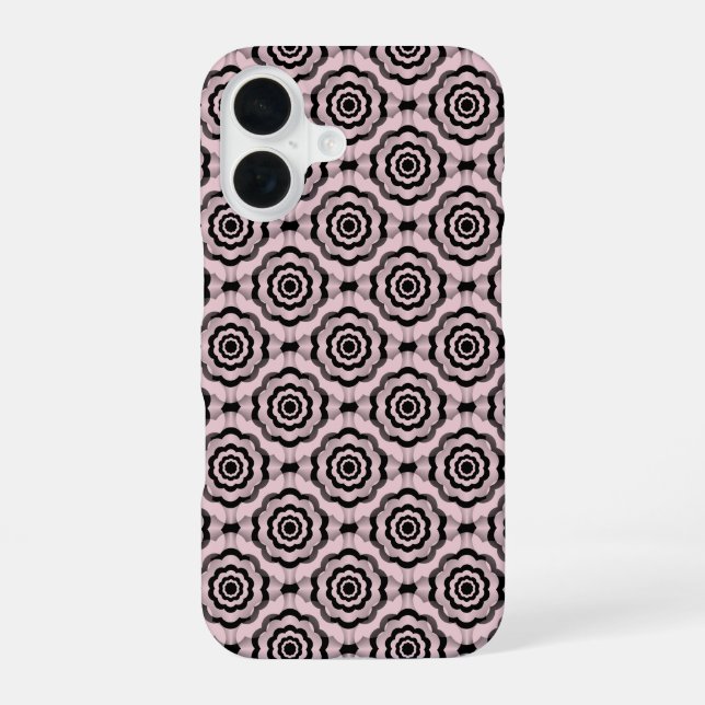 Pink Black Flower Seamless Pattern iPhone 16 Case (Back)