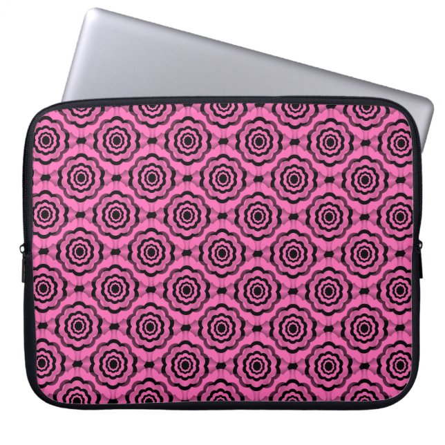 Pink Black Flower Seamless Pattern Laptop Sleeve (Front)