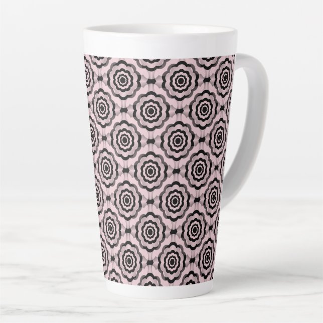 Pink Black Flower Seamless Pattern Latte Mug (Right Angle)