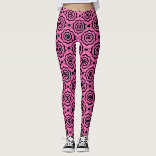 Pink Black Flower Seamless Pattern Leggings