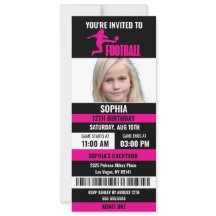 Pink Black Football Ticket Birthday Photo