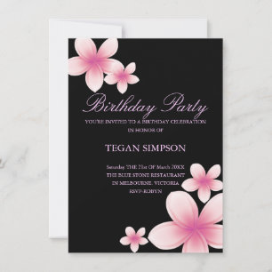 Pink & Black Frangipani Birthday Invite