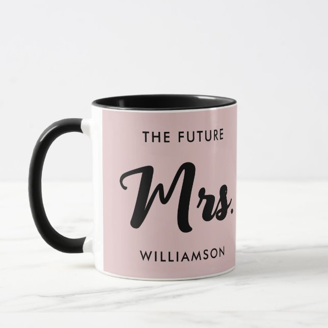 Pink Black Future Mrs Last Name Getting Married Mug (Left)