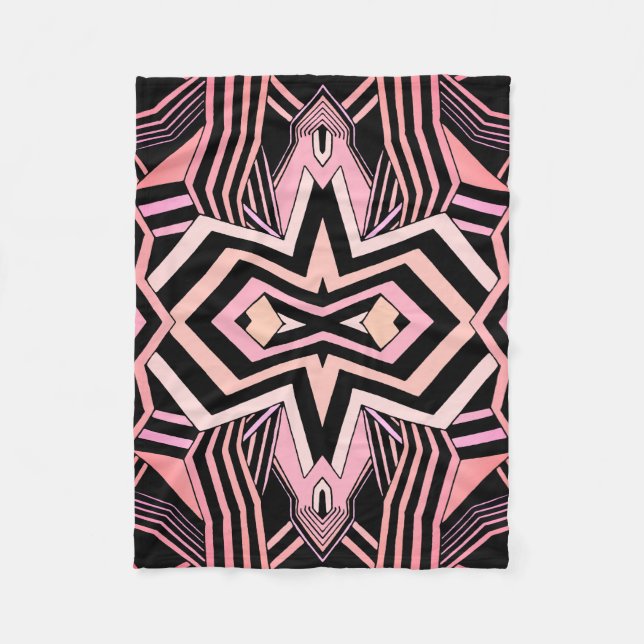 Pink & Black Geometric Pattern (adjustable colour) Fleece Blanket (Front)