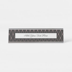 Pink Black Geometric Rhombuses Fancy Harlequin Desk Name Plate