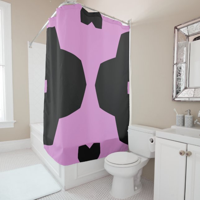 Pink Black Geometric Shower Curtain (In Situ)