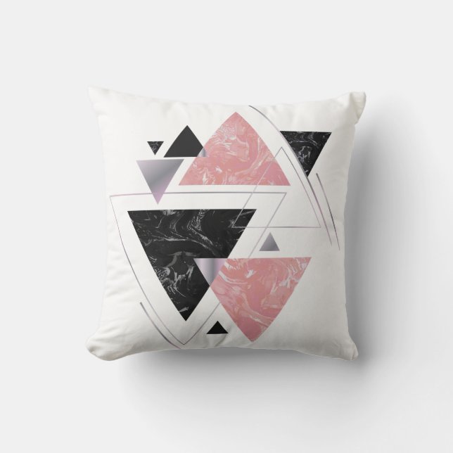 Pink & Black Geometric Triangle Cushion (Front)