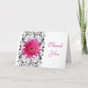 Pink Black Gerbera Daisy Floral Wedding Thank You Card