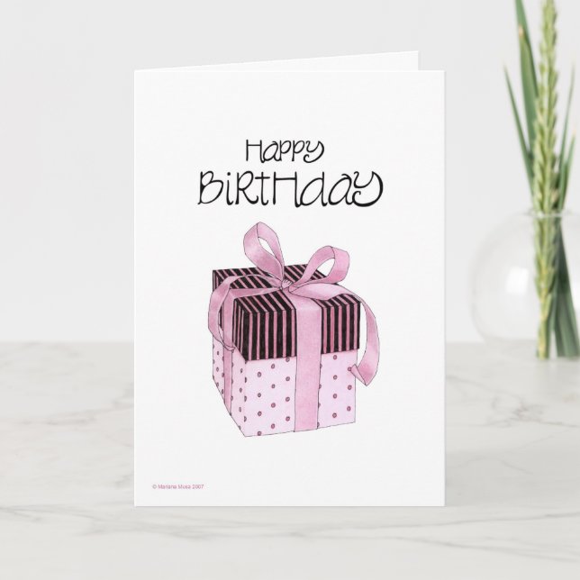 Pink & Black Gift Birthday Card (Front)